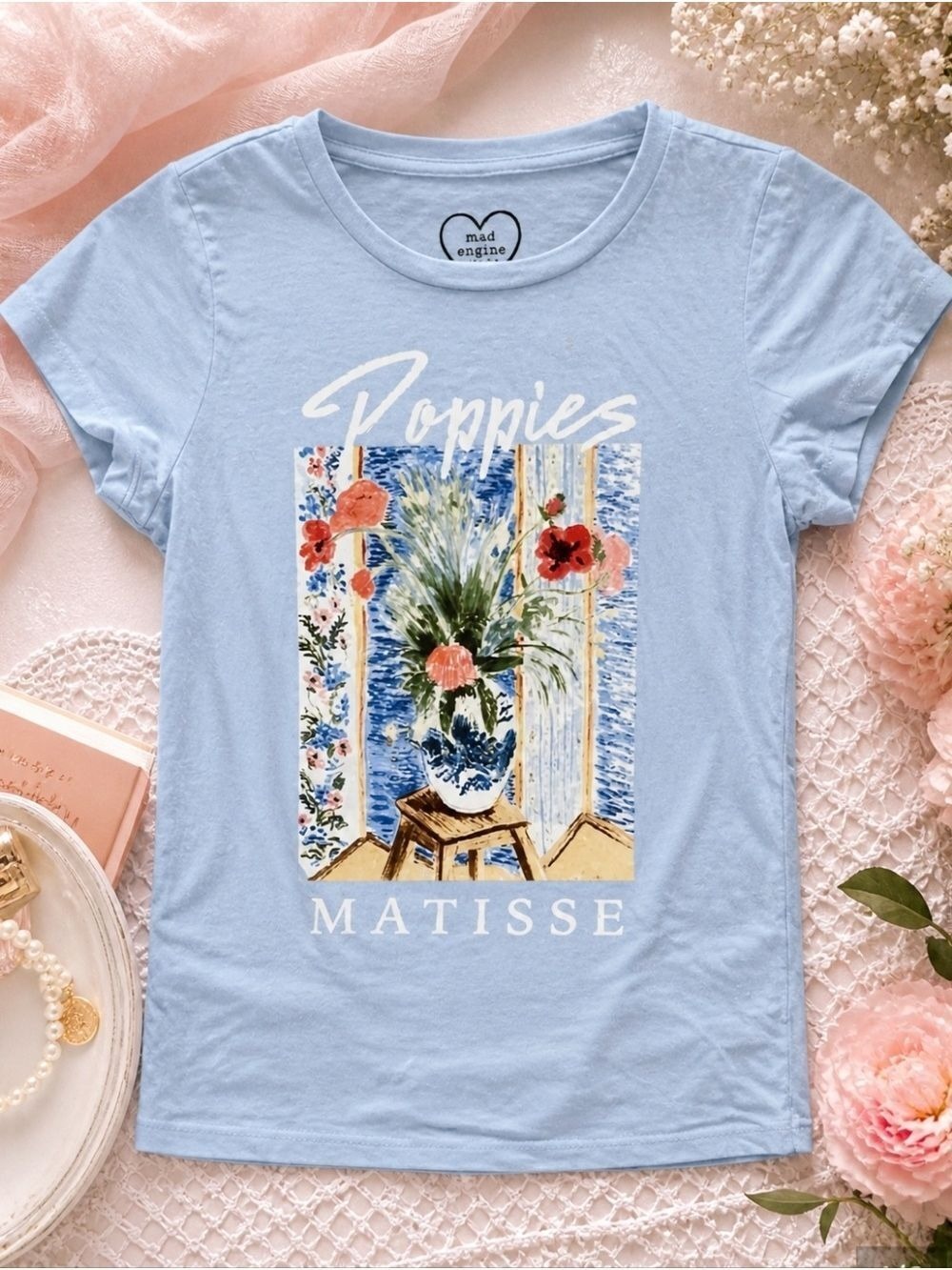 Mad Engine Light Blue Poppies Graphic T Shirt